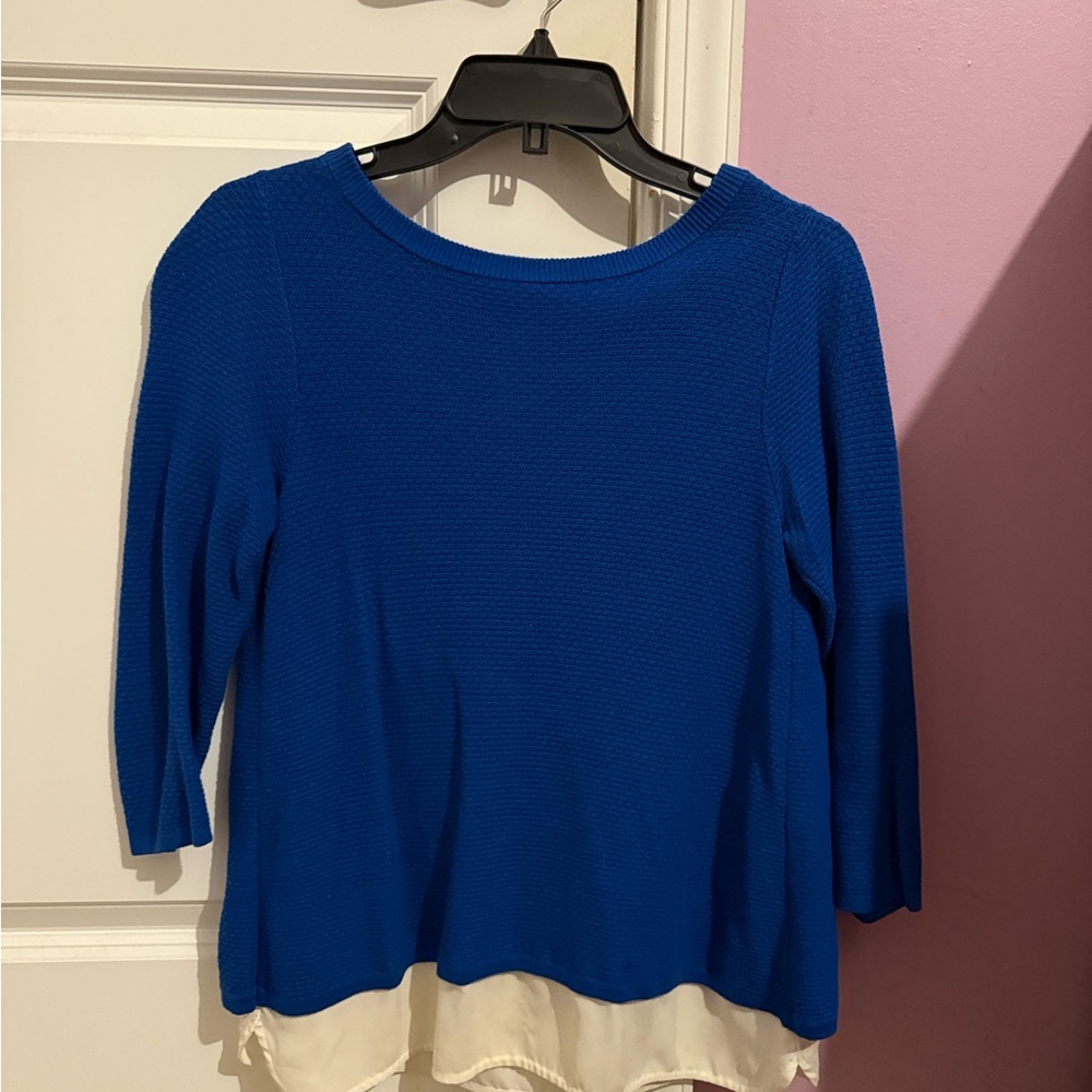 Royal Blue Sweater with Cream Accent